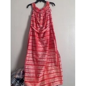 NWT Michael Kors Coral White Maxi Dress Smocked Neck TieBoho Beach Vacation